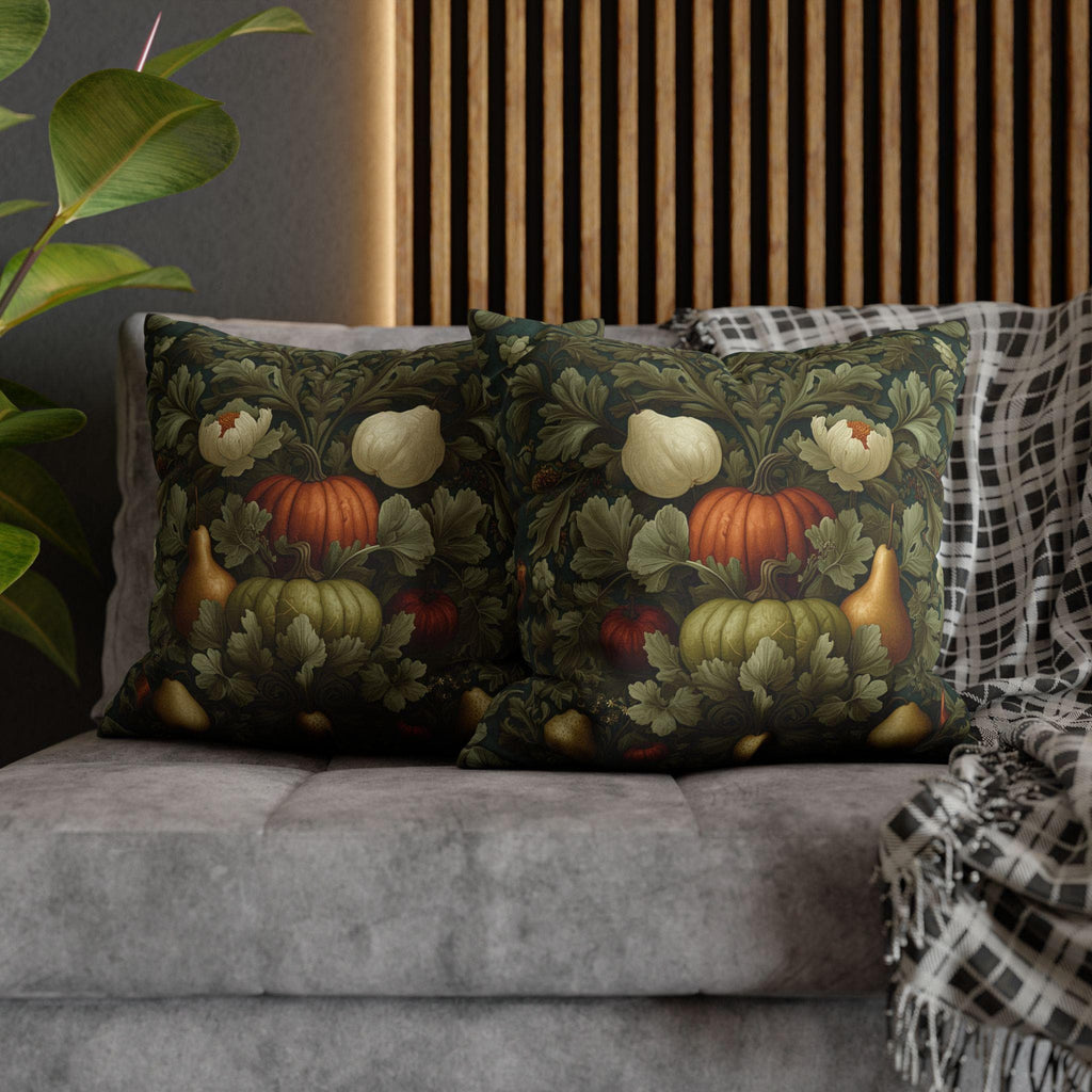 William Morris Botanical Fall Throw Pillow Cover: Green Pumpkin Harvest Tapestry Decor for Fall