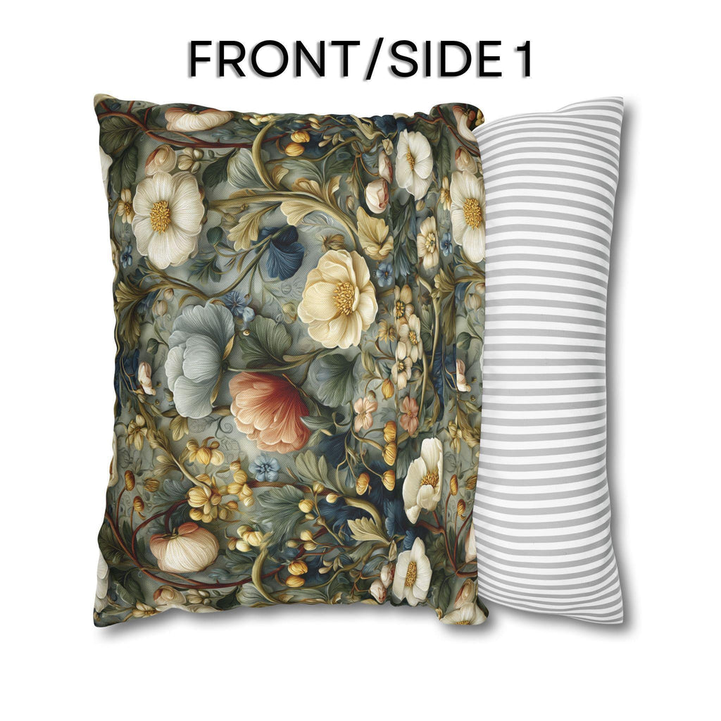 Vintage Style Meadow Garden Pillow Cover: Soft Sage Ivory & Lilac Botanical Floral