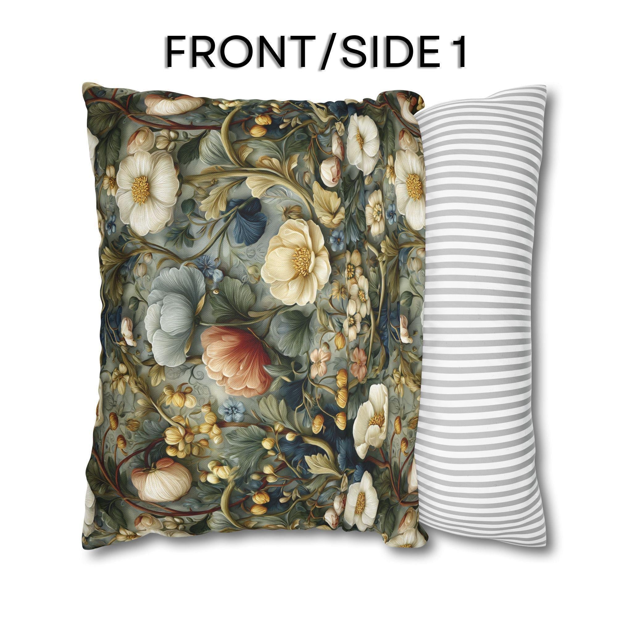 Vintage Style Meadow Garden Pillow Cover: Soft Sage Ivory & Lilac Botanical Floral