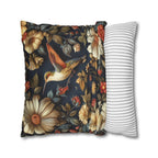 Elegant William Morris Inspired Hummingbird Floral Pillow Cover - Navy Background Art Lover Gift