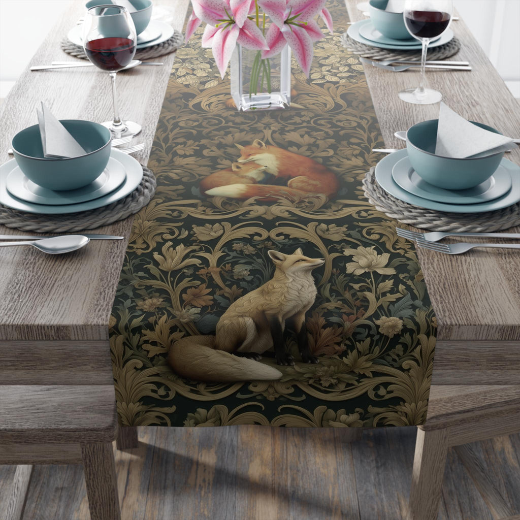 William Morris Fox Table Runner: Dark Woodland Botanical Arts & Crafts Decor