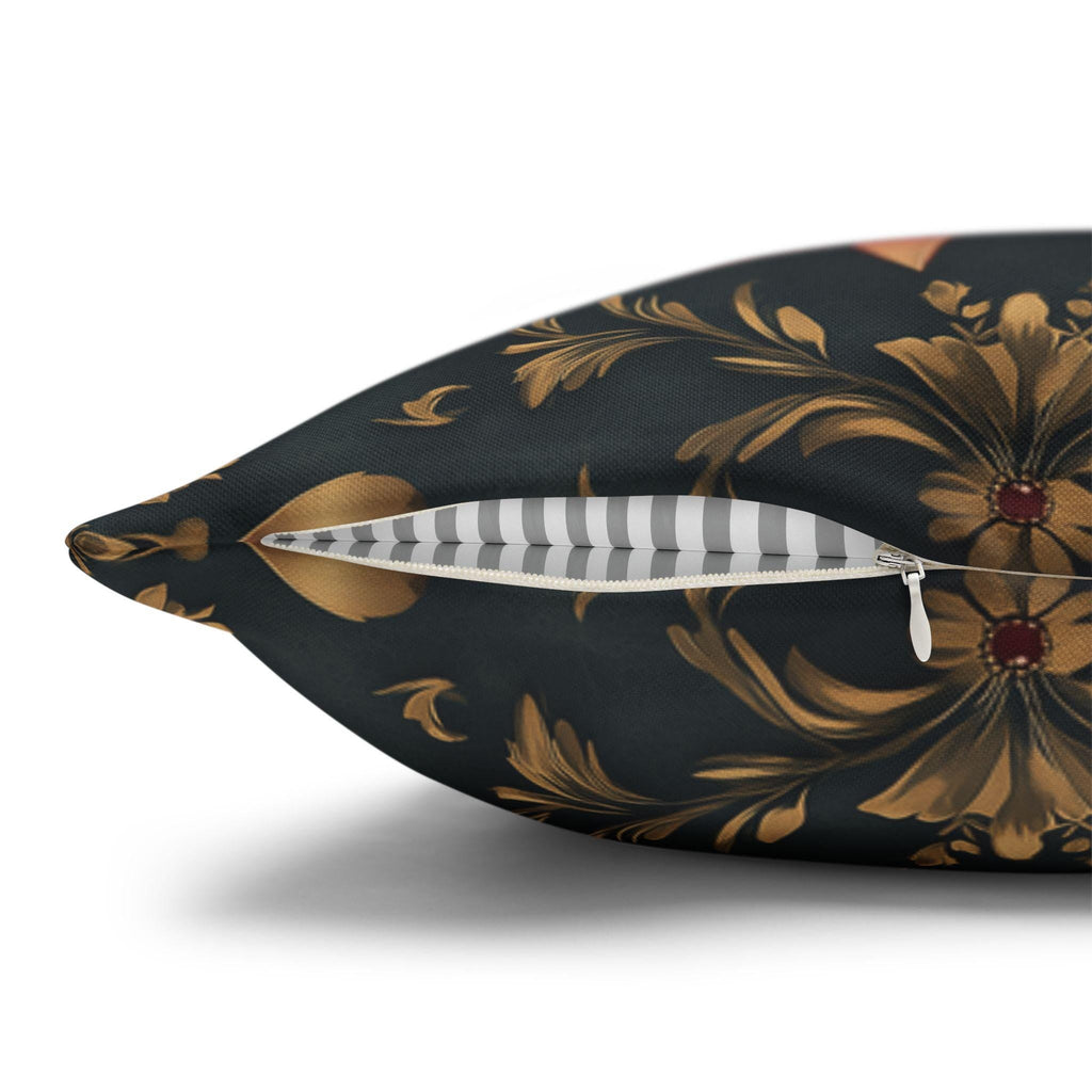 Baroque Christmas Pillow Cover: Green Charcoal Red Gold Bows