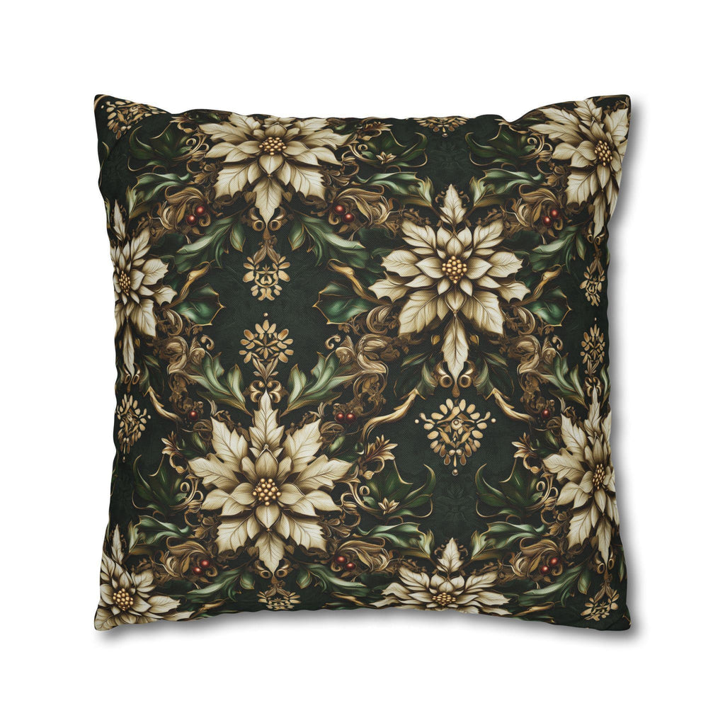 Holiday Poinsettia Pillow cover - Festive Christmas Decor Red Green Gold & Creamy Beige