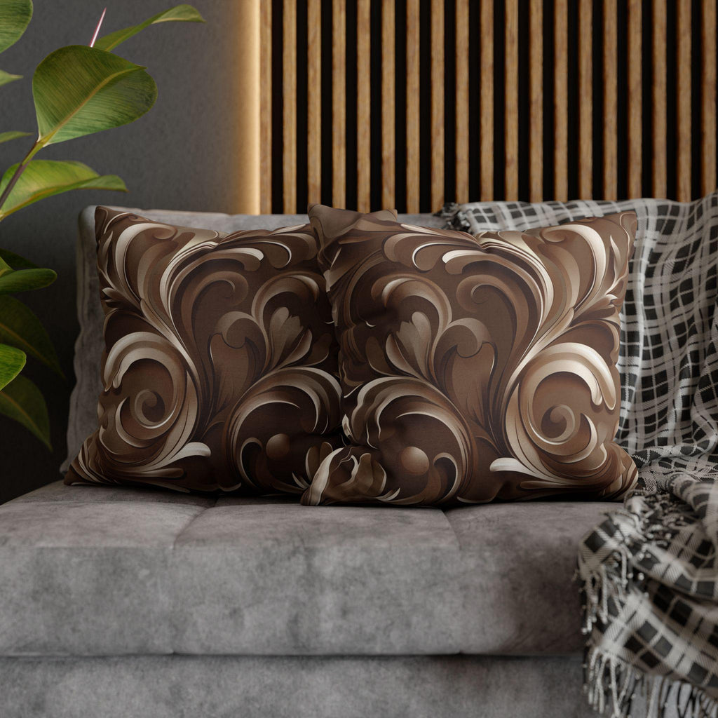 Elegant Floral Baroque Pillow Cover: Mocha Swirl Decorative Accent Cushion Sham for Sofa Pillow