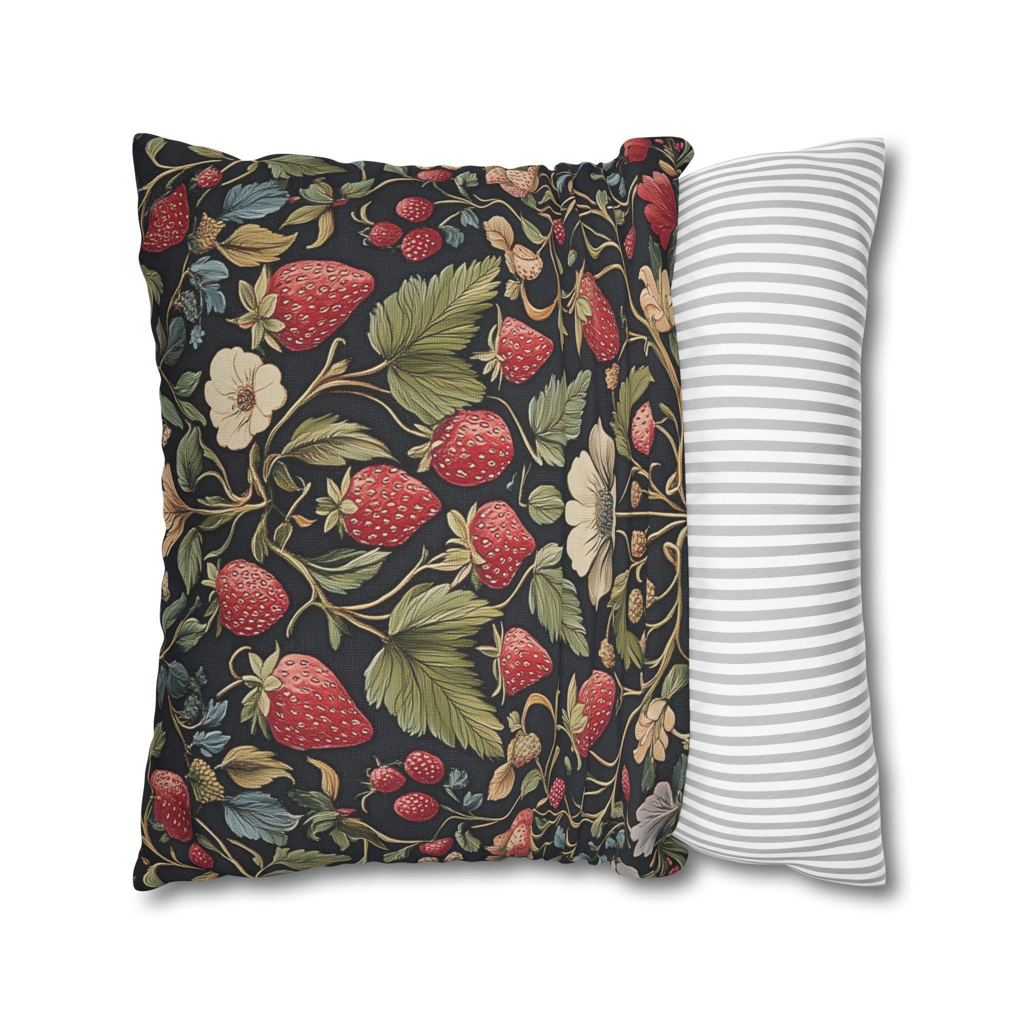 William Morris Inspired Strawberry Thief Pillow Cover: Modern Floral Farmhouse Decor Pillowcase