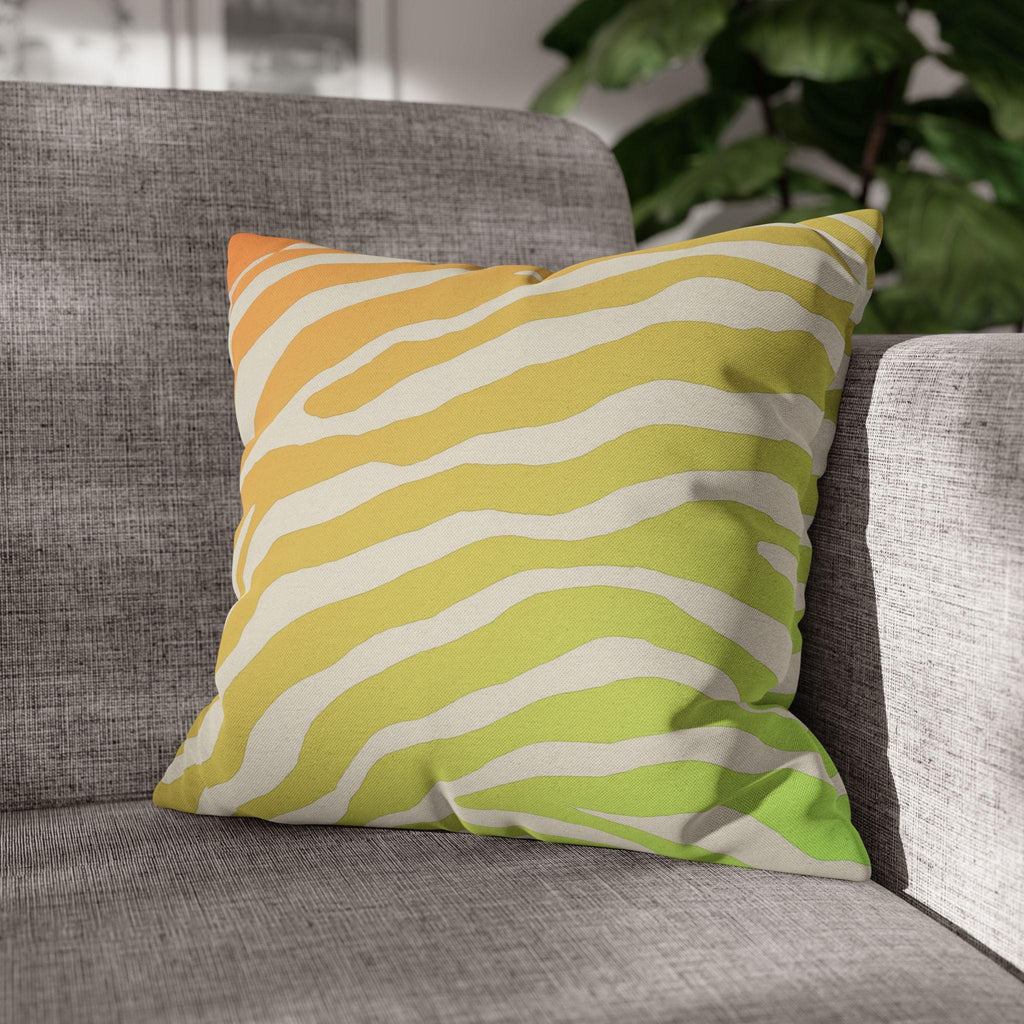 Vibrant Zebra Stripe Pillow Cover: Orange-Lime Gradient Safari Decor for Modern Living Spaces