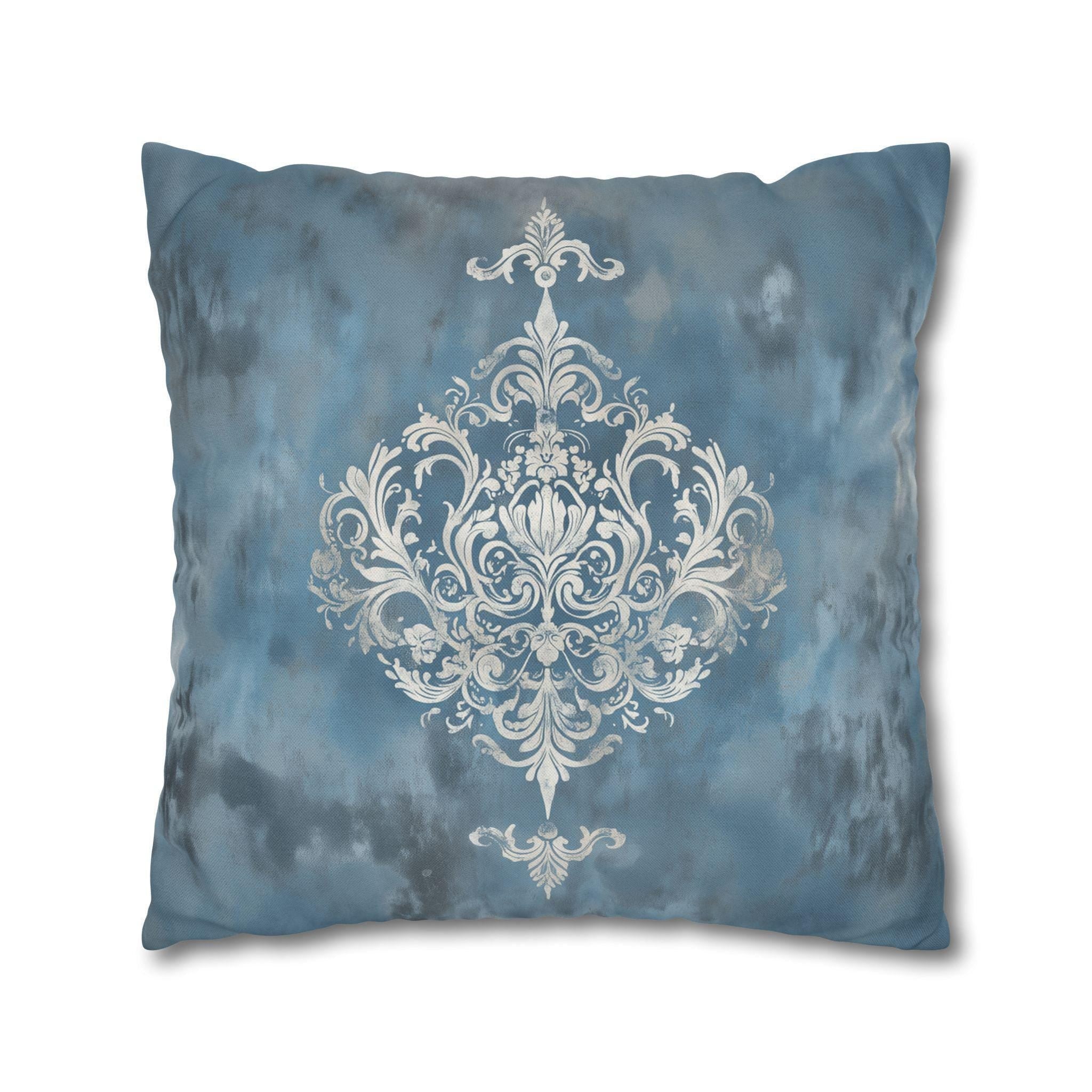 Silvery White Damask Pillow Cover: Blue-Gray Vintage Accent