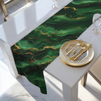 Modern Abstract Waves Table Runner:  Emerald Green and  Gold Luxe Decor