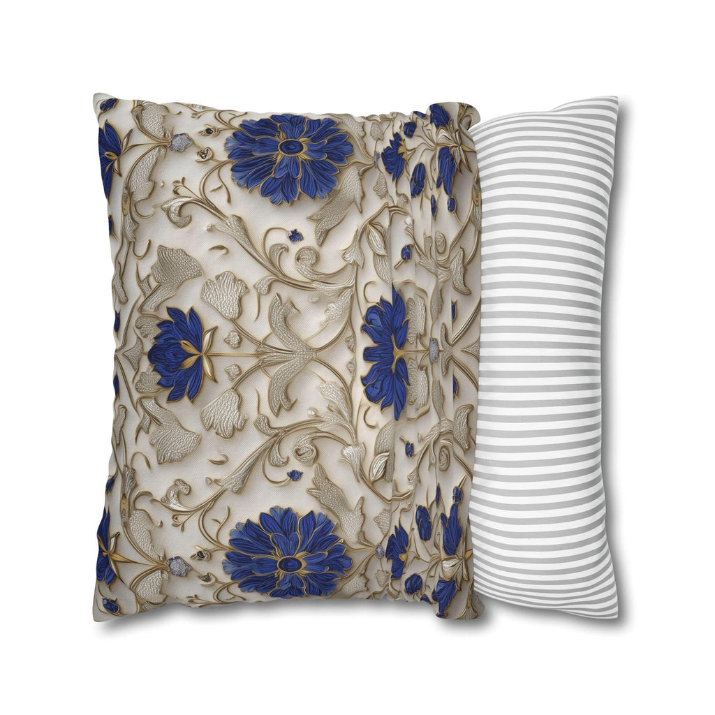 Elegant Cobalt and Gold Baroque Pillow Cover: Blue and Cream Decorative Accent Cushion
