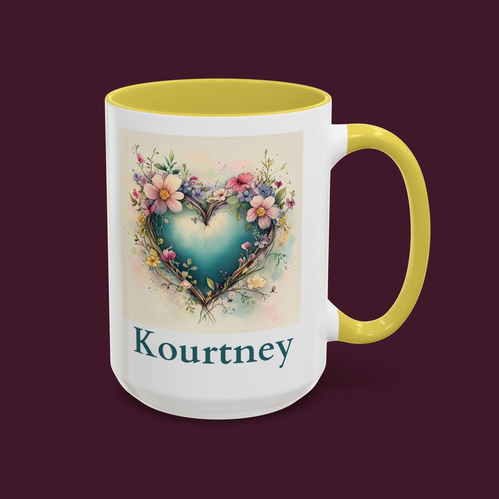 Personalized Floral Heart Mug: Watercolor Valentine's Gift, Custom Name