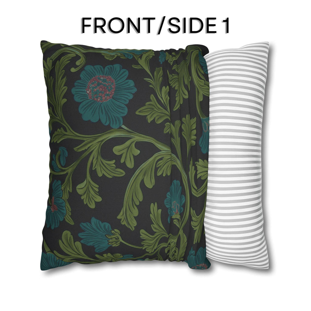 William Morris Pillow Cover: Lodden  Inspired  Charcoal with Olive & Teal Botanicals