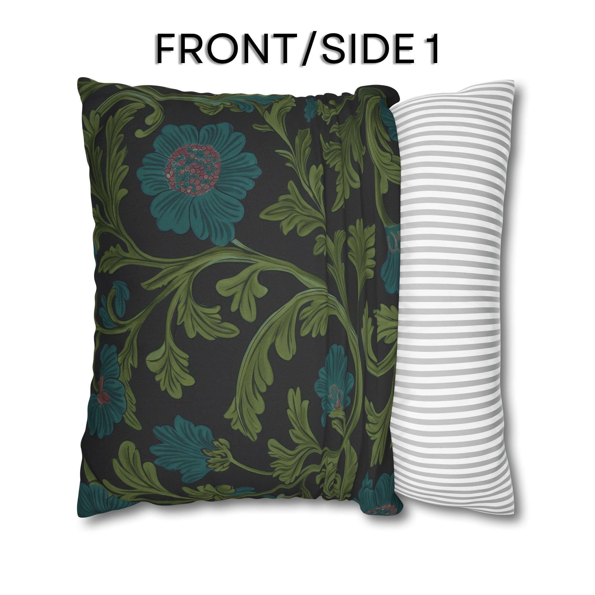 William Morris Pillow Cover: Lodden  Inspired  Charcoal with Olive & Teal Botanicals