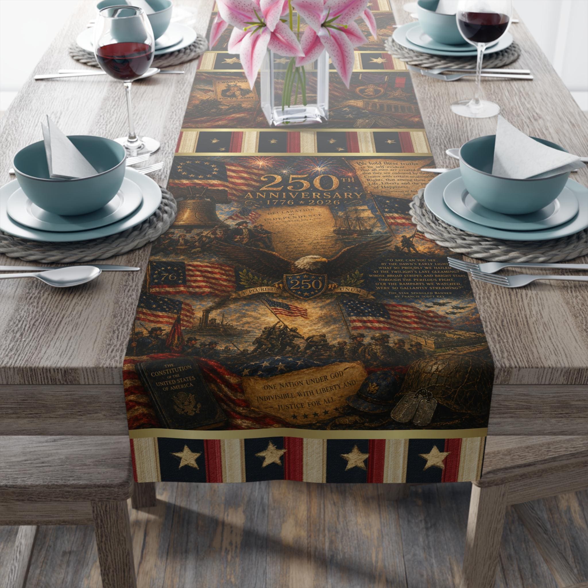 Patriotic Table Runner: US 250th Anniversary Tribute to Democracy