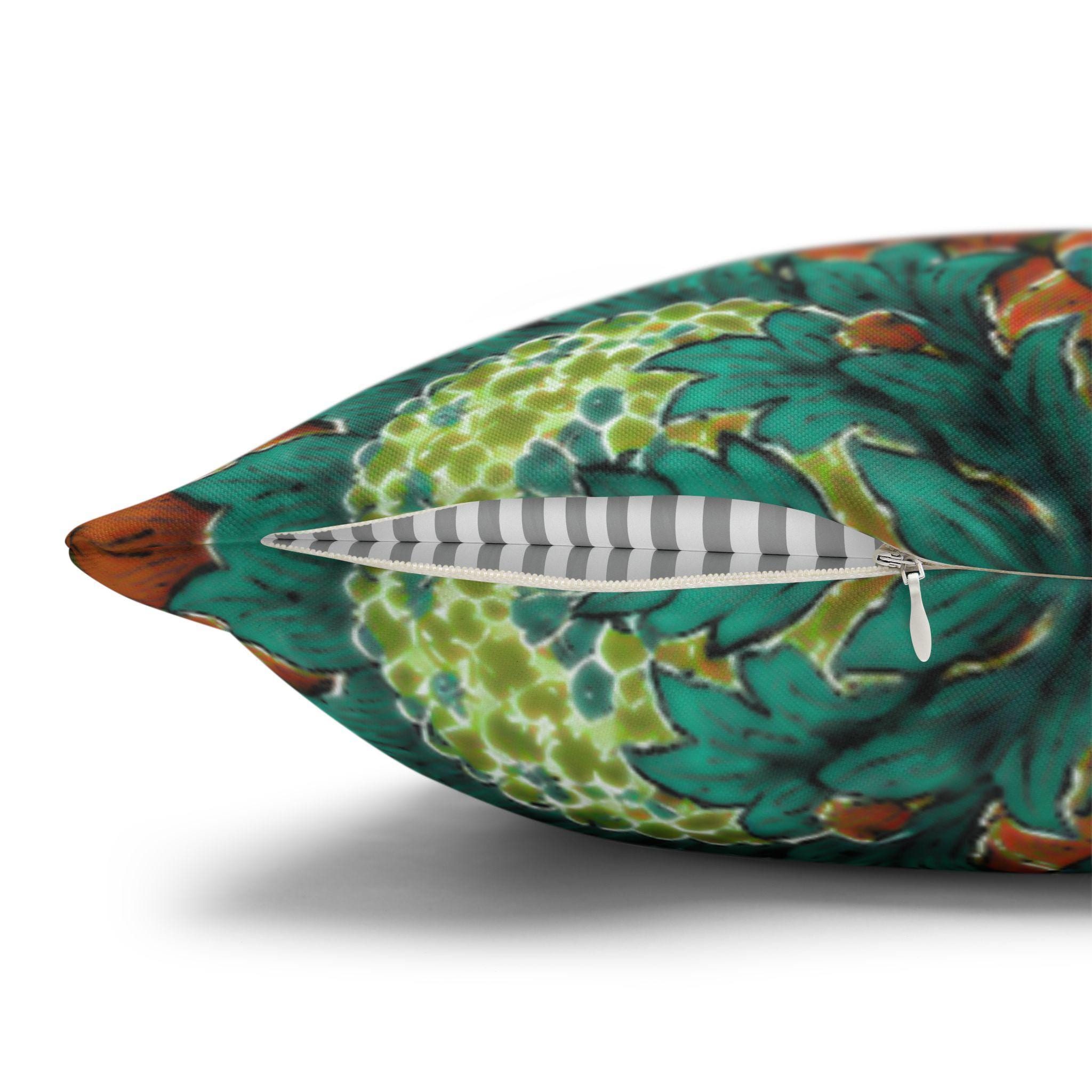 William Morris Style Throw Pillow Cover: Moody Teal Blue, Burnt Orange, & Deep Olive
