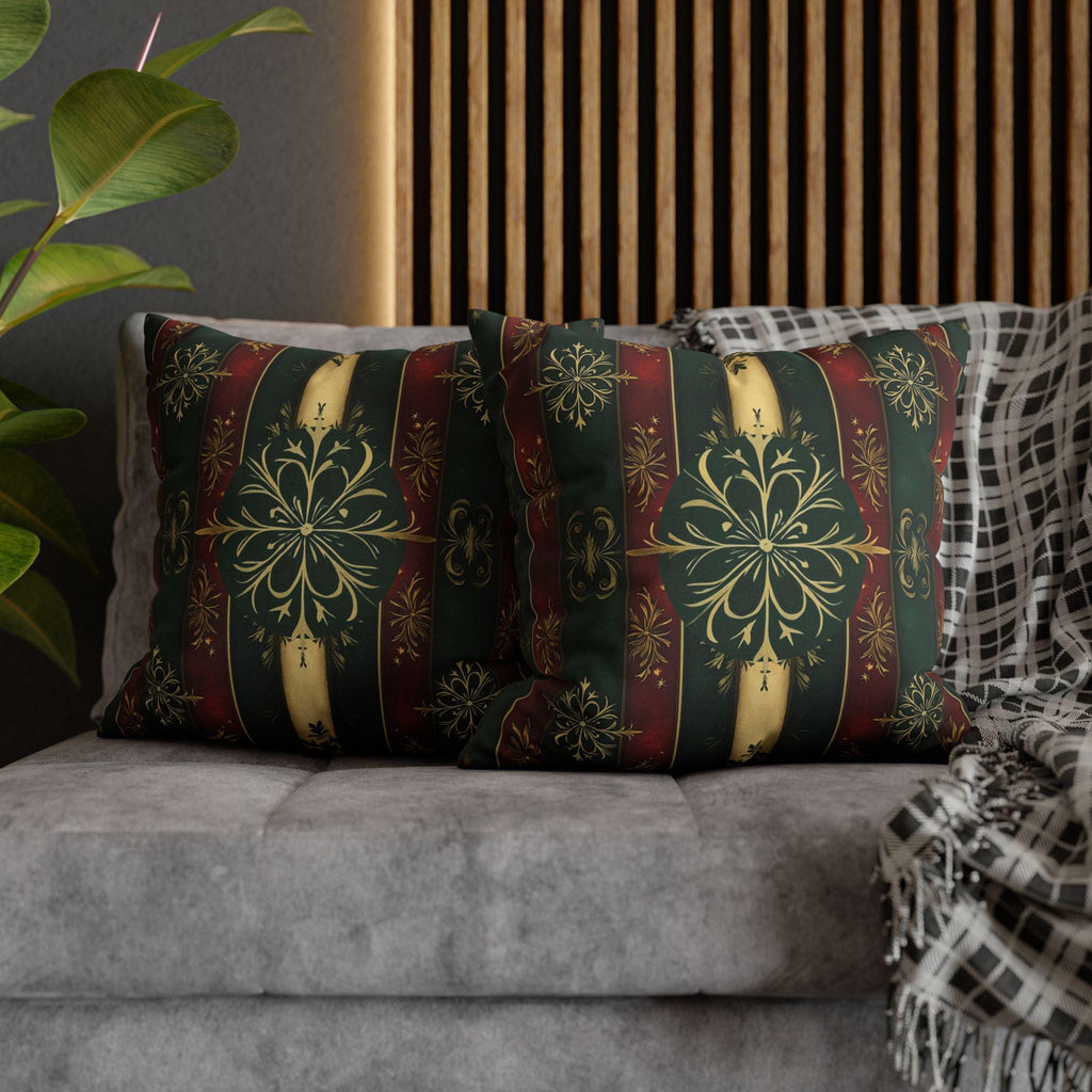 Snowflake Christmas Pillow Cover: Red Green Gold Elegant Home Accent