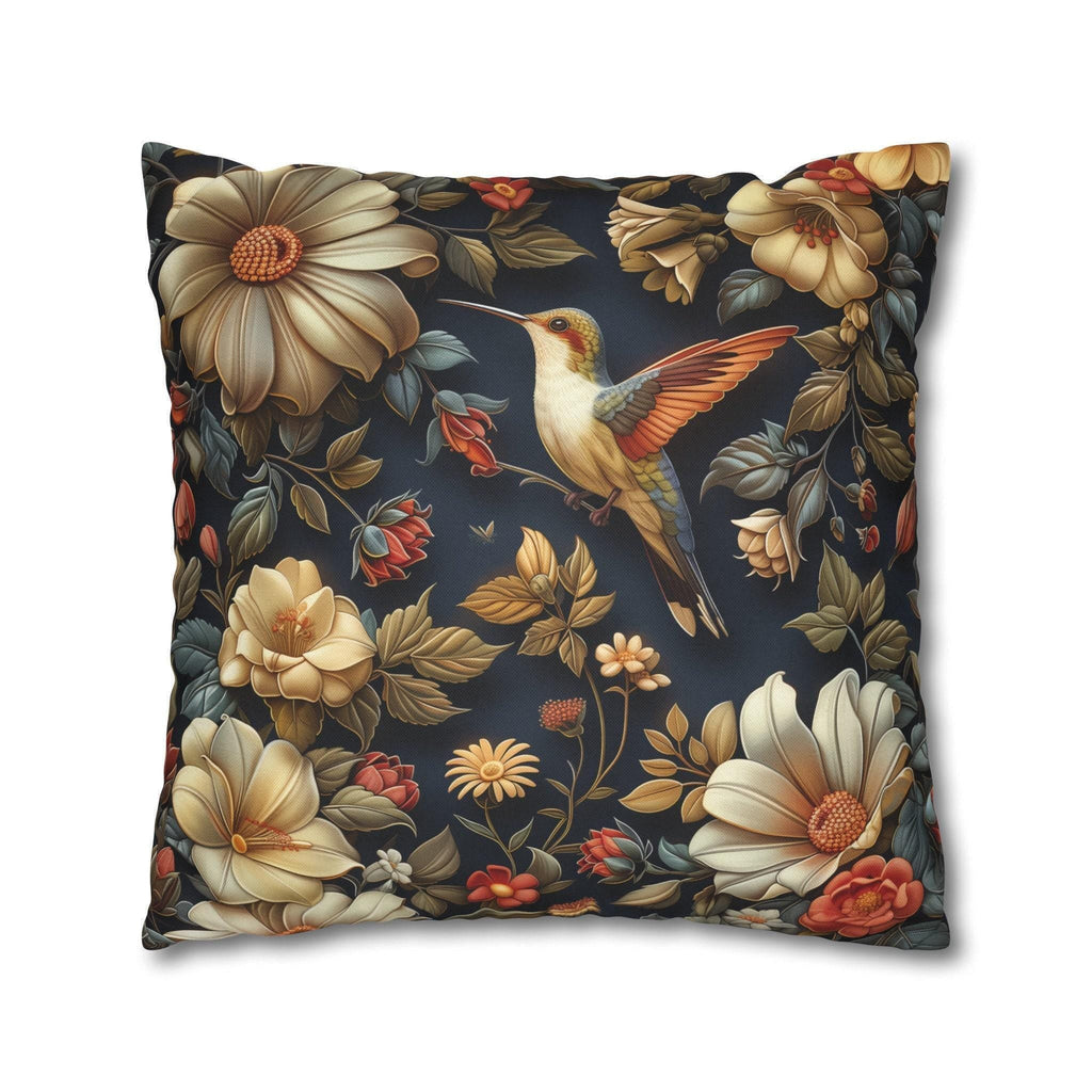 Elegant William Morris Inspired Hummingbird Floral Pillow Cover - Navy Background Art Lover Gift