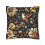 Elegant William Morris Inspired Hummingbird Floral Pillow Cover - Navy Background Art Lover Gift