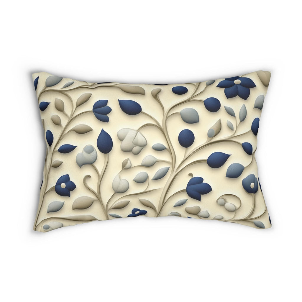 William Morris Inspired Lumbar Pillow: Navy & Taupe Floral Botanical