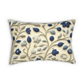 William Morris Inspired Lumbar Pillow: Navy & Taupe Floral Botanical