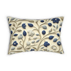 William Morris Inspired Lumbar Pillow: Navy & Taupe Floral Botanical