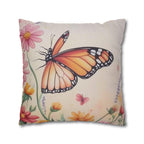 Monarch Butterfly Pillow Cover: Colorful Wildflower Garden on Soft Peach Background