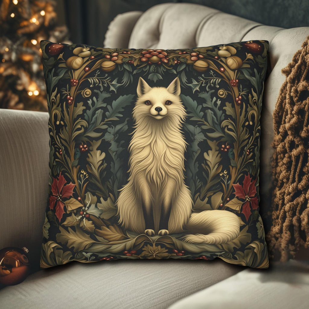 Arctic Fox Winter Pillow: William Morris Inspired Luxe Holiday Cover