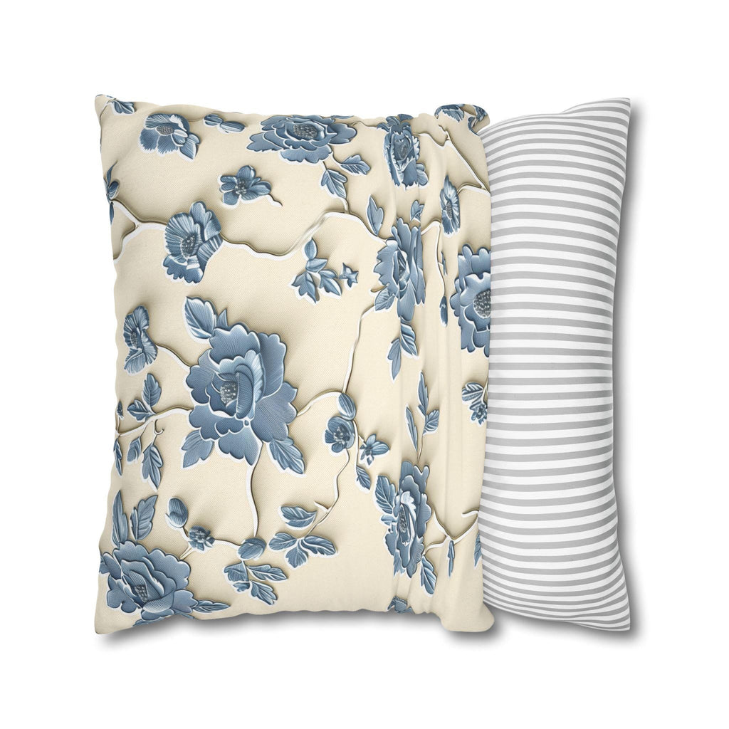 Chinoiserie Pillow Cover: Blue Peony Floral Design