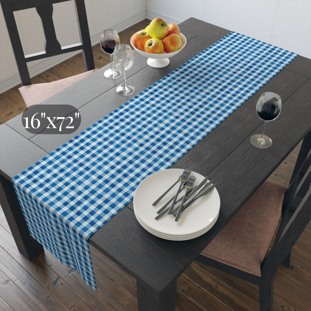 Blue Gingham Plaid Table Runner: Classic Farmhouse Check Accent