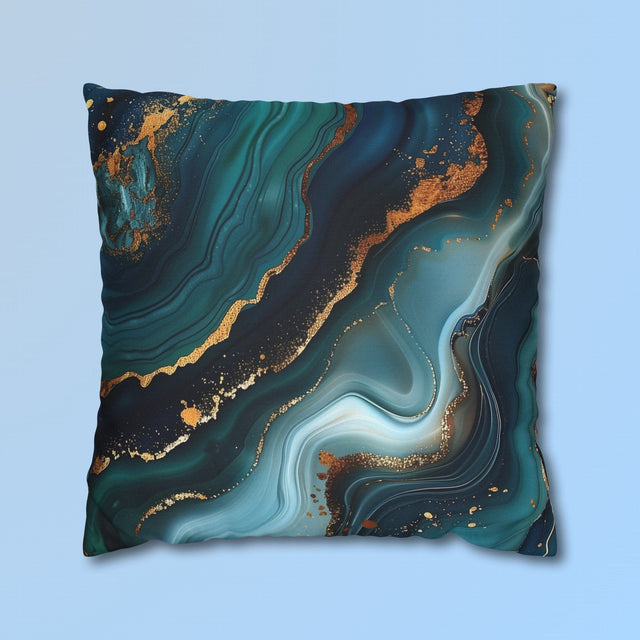 Ocean Waves Pillow Cover: Teal Navy & Gold Accent Cushion