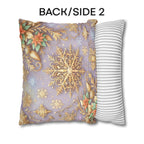 Pastel Christmas Pillow Cover: Gold Snowflake, Lilac Winter Decor, Frosted Poinsettia, Shabby Chic