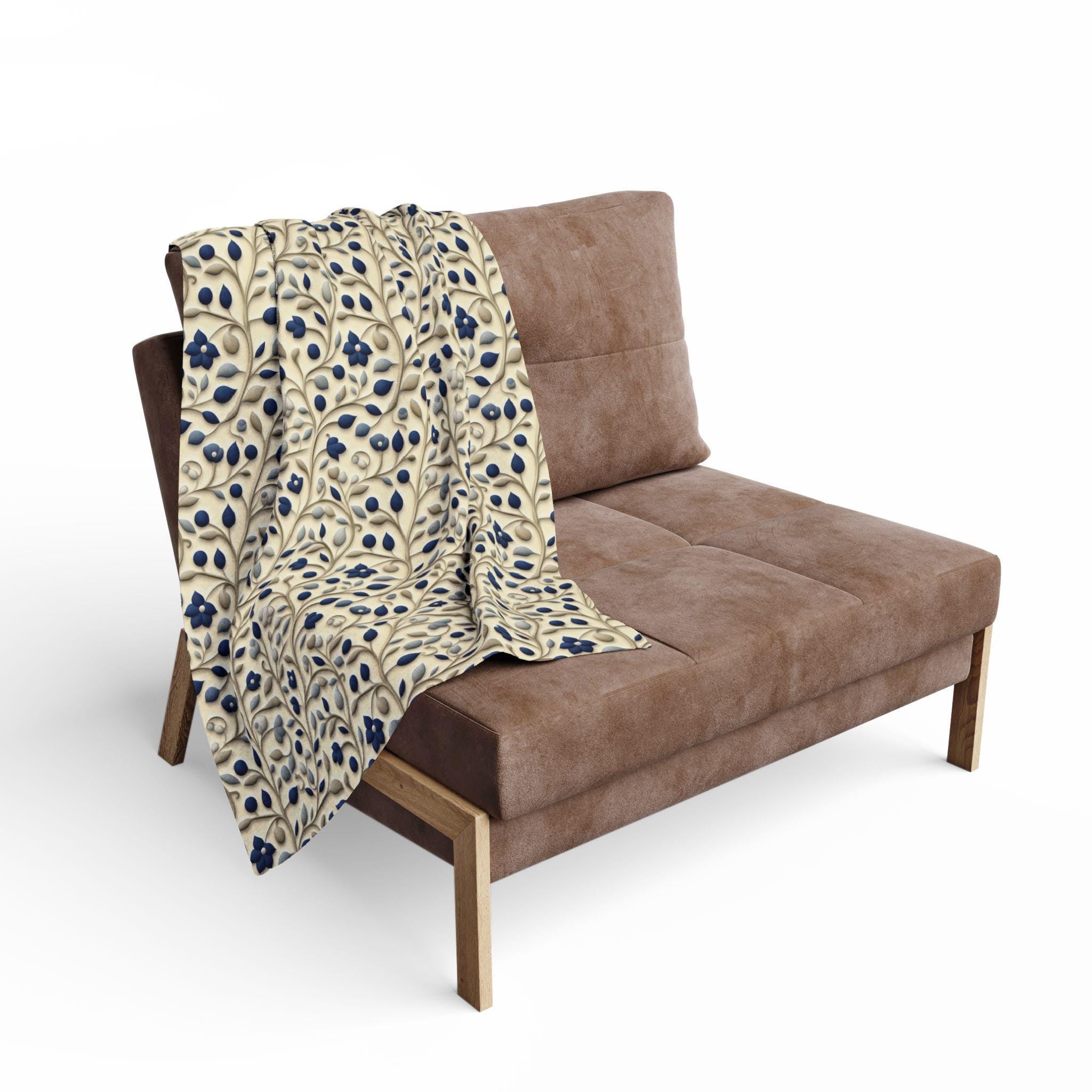 William Morris Fleece Throw: Navy Botanical Arts and Crafts Blanket