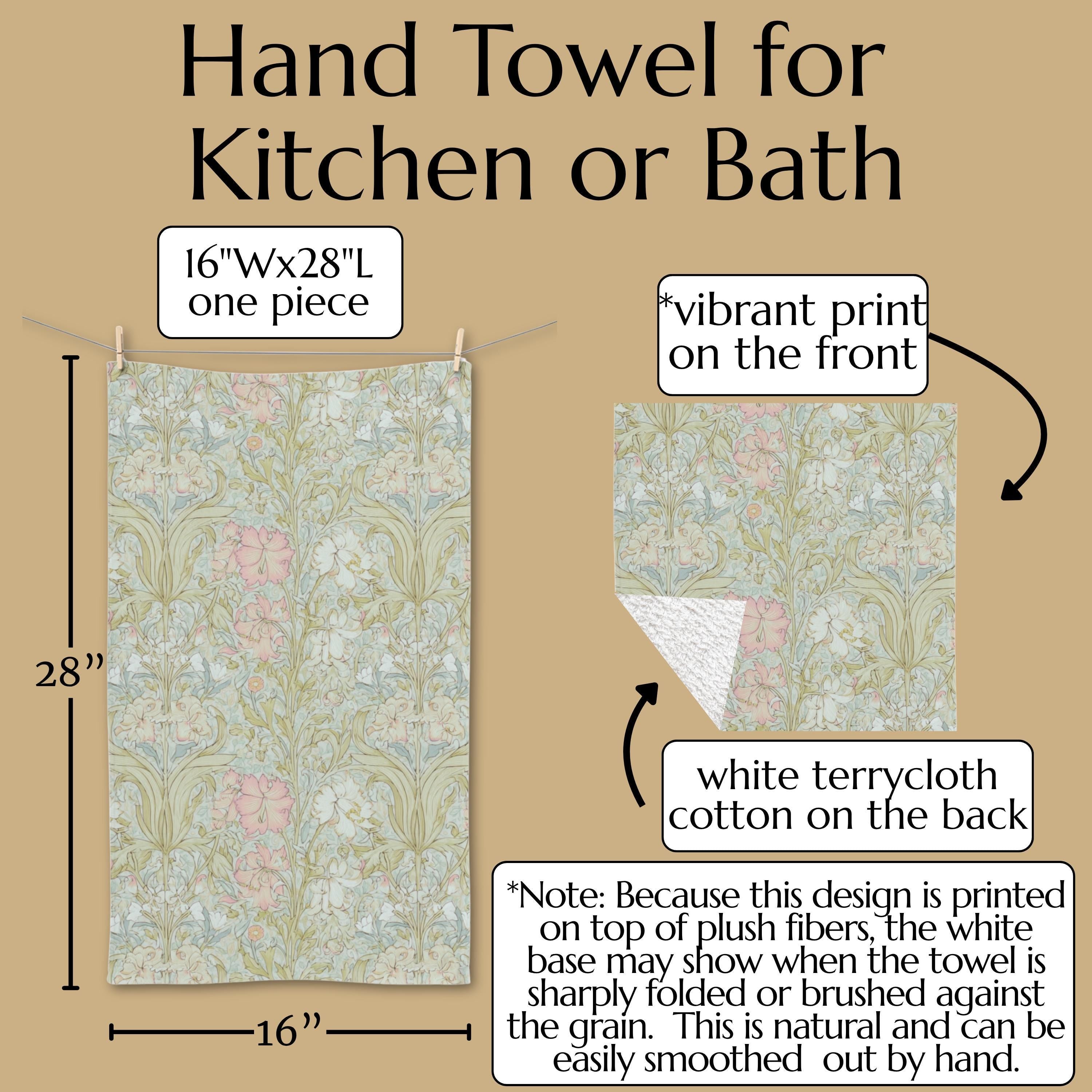 William Morris Style Hand Towel: Soft Sage and Blush Botanical Ivory Cottage Decor