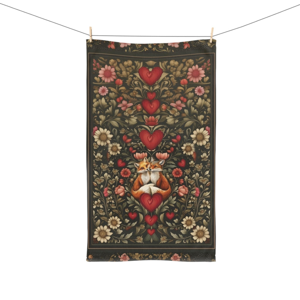 William Morris Inspired Fox Love Hand Towel: Romantic Woodland Kitchen or Bath Decor