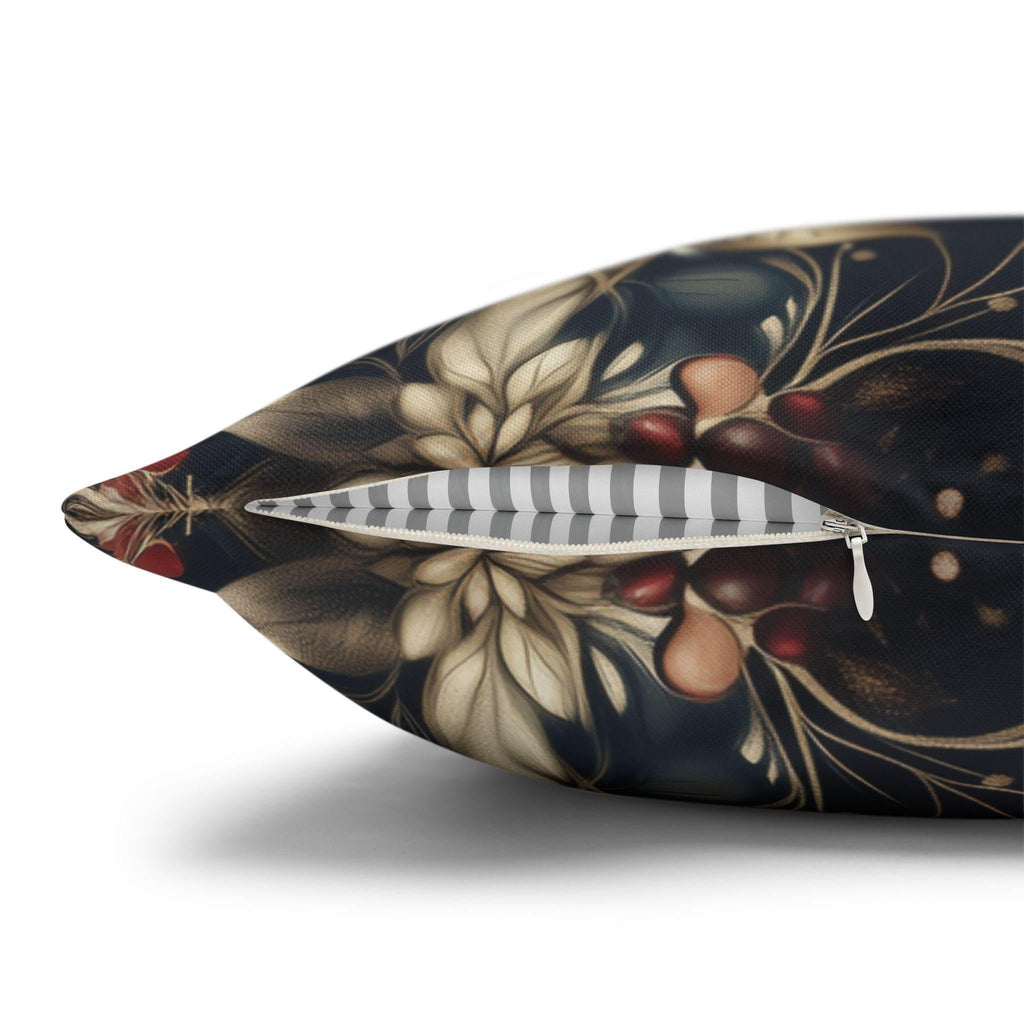 Elegant Holiday Pillow Cover | Golden Poinsettia Design | Navy Blue Background