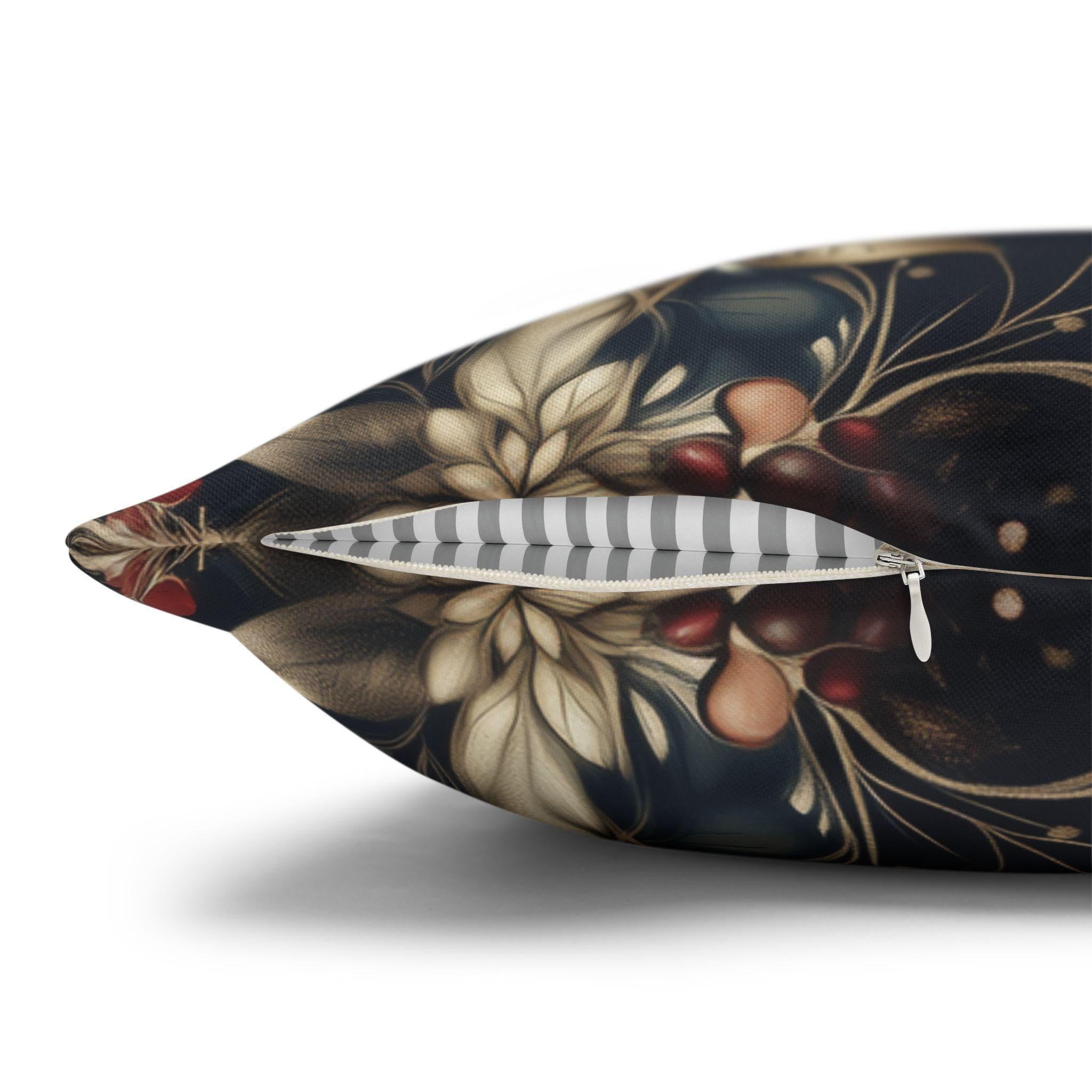 Elegant Holiday Pillow Cover | Golden Poinsettia Design | Navy Blue Background