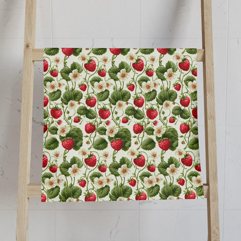 Wild Strawberry  Hand Towel: Botanical Summer Decor for Bath or Kitchen