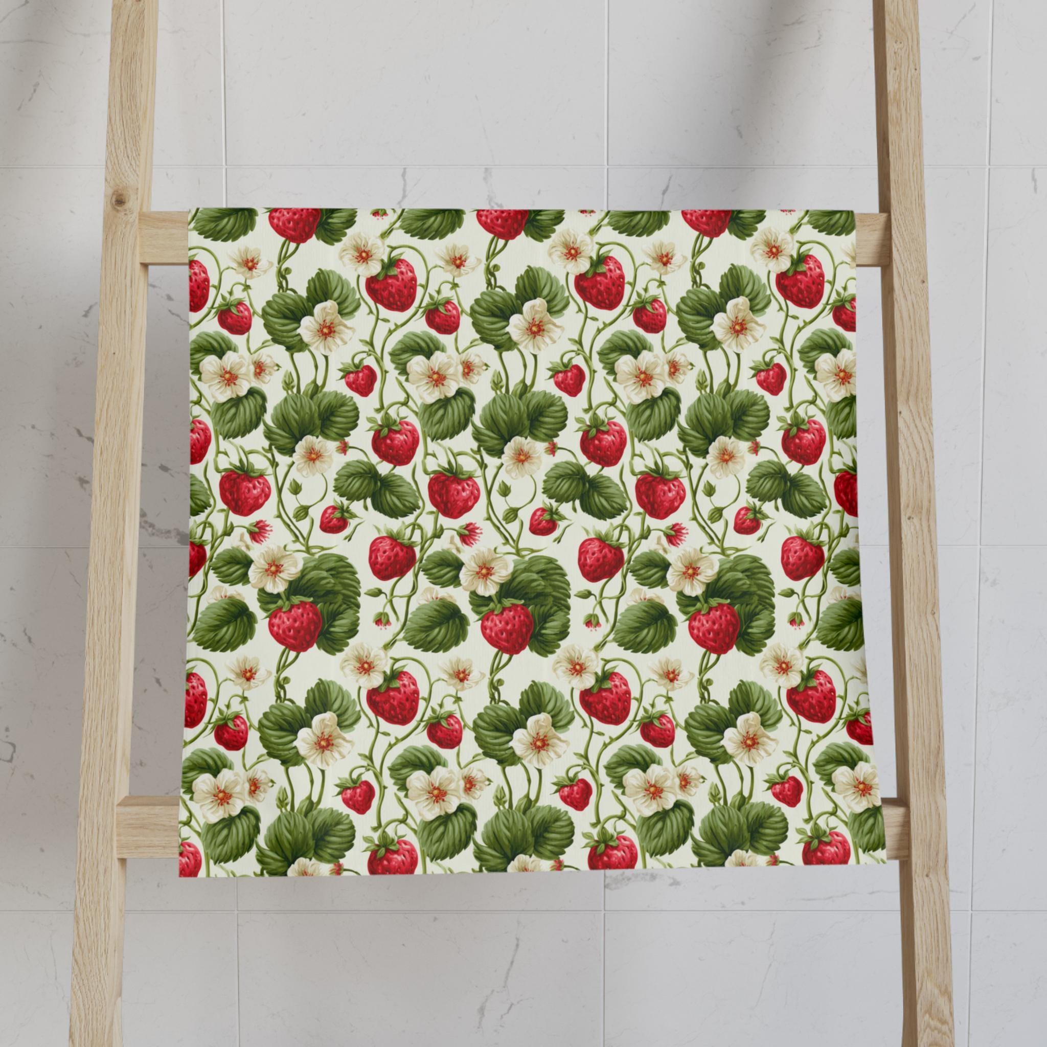 Wild Strawberry  Hand Towel: Botanical Summer Decor for Bath or Kitchen