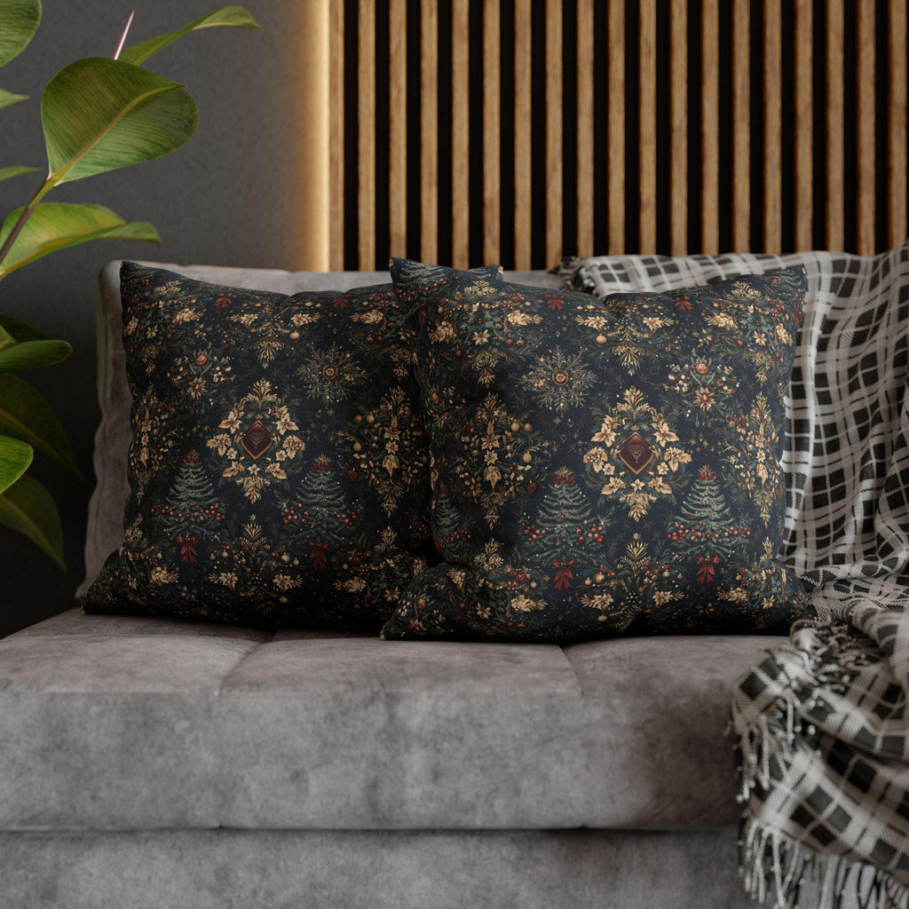 William Morris Inspired Christmas Pillow Cover: Elegant Navy Red Gold Damask Pattern