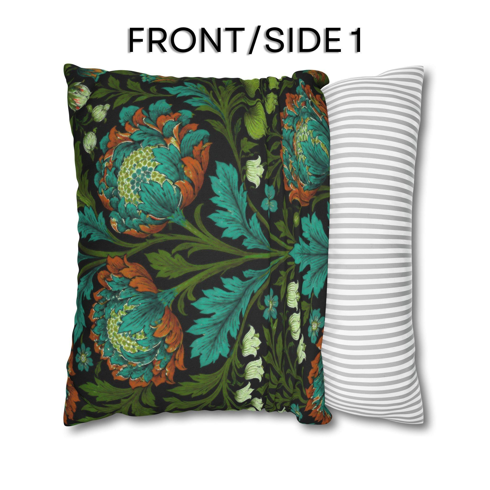 William Morris Style Throw Pillow Cover: Moody Teal Blue, Burnt Orange, & Deep Olive