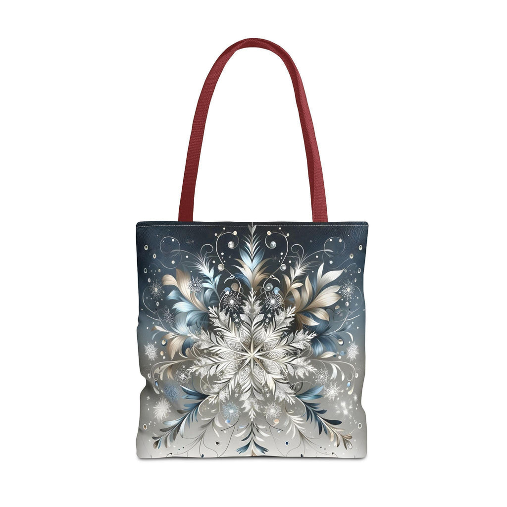 Elegant Snowflake Tote Bag, Silver & Blue Polyester Canvas