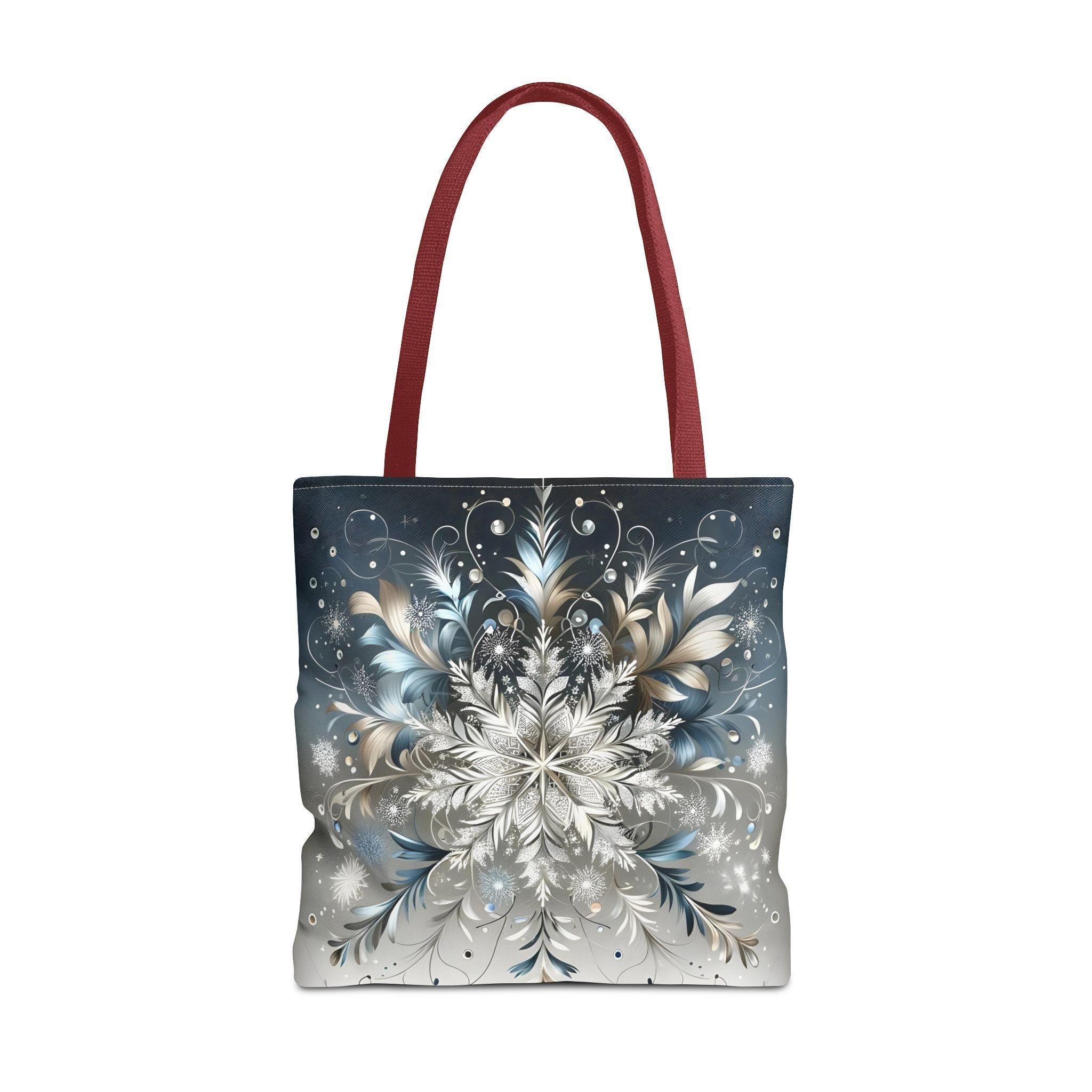 Elegant Snowflake Tote Bag, Silver & Blue Polyester Canvas
