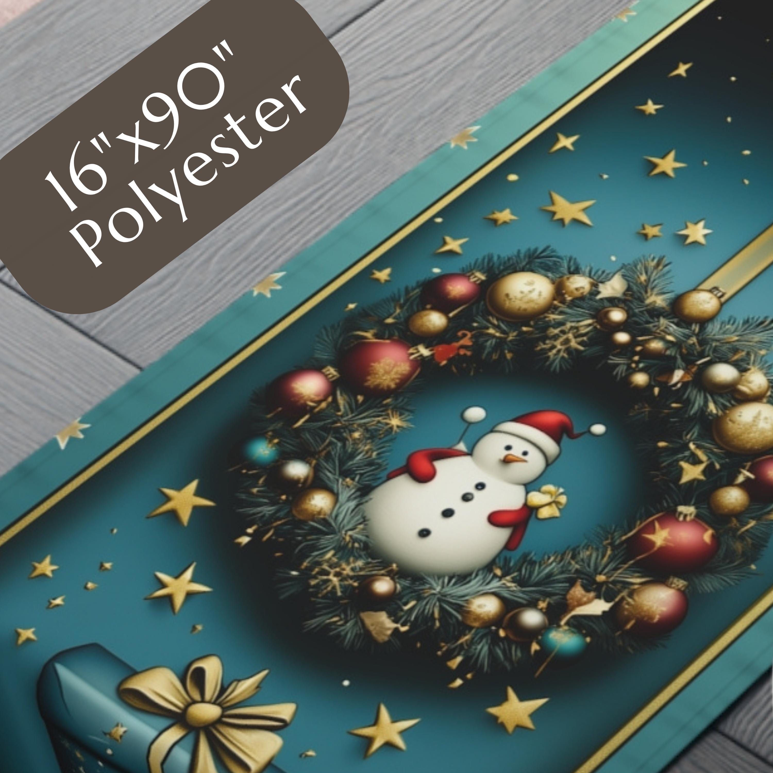 Vintage Inspired Christmas Table Runner: Teal Blue & Red Holiday Decor