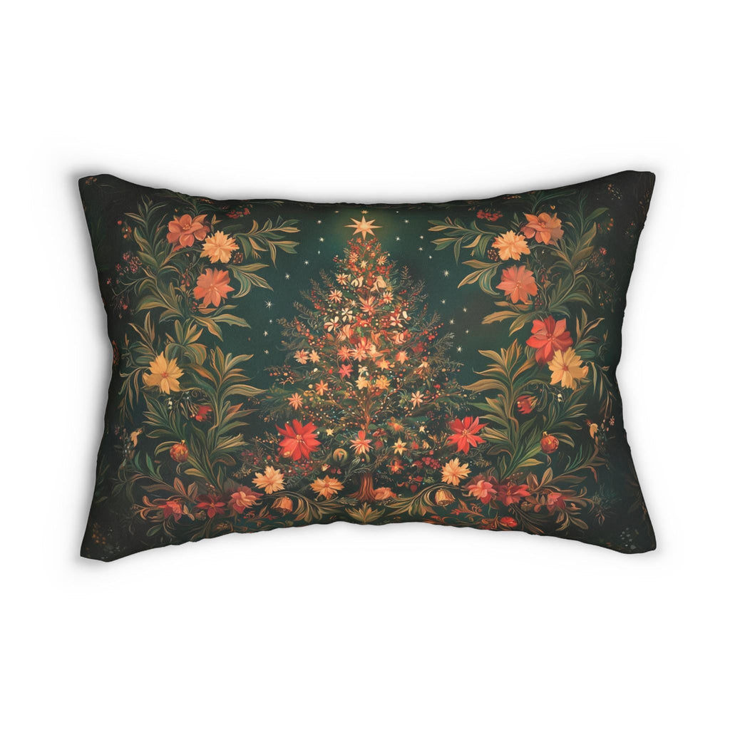 William Morris Christmas Tree Lumbar Pillow Dark Green Charcoal Background Holiday Decor Lumbar Cushion