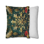 Holiday Snowflake Square  Pillowcase, Elegant Christmas Decor, Luxury Green & Gold Pillow Sham