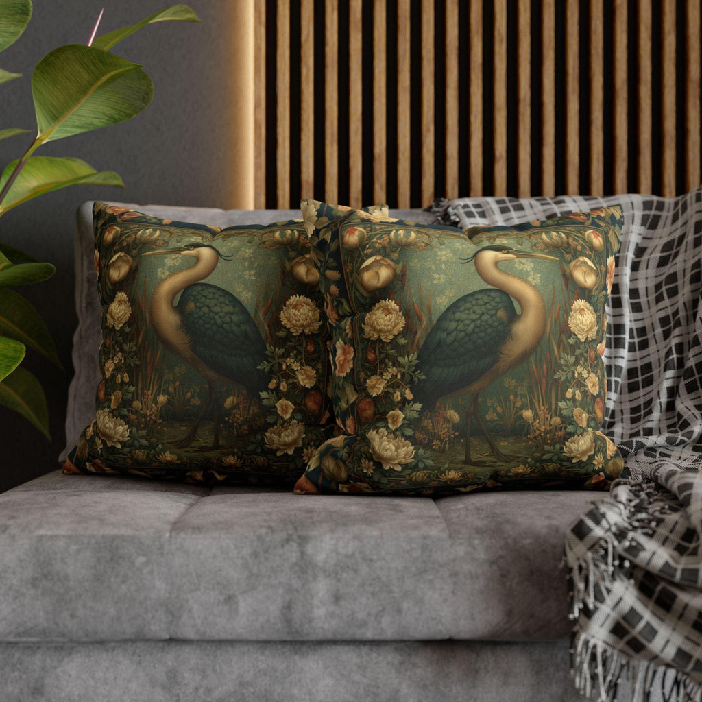 William Morris Style Throw Pillow Cover: Heron and Marsh Botanicals