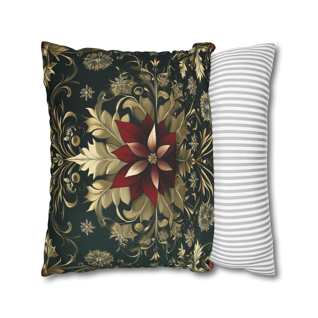 Poinsettia Pillowcase: Festive Holiday Floral, Red and Gold Winter Accent