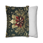 Poinsettia Pillowcase: Festive Holiday Floral, Red and Gold Winter Accent