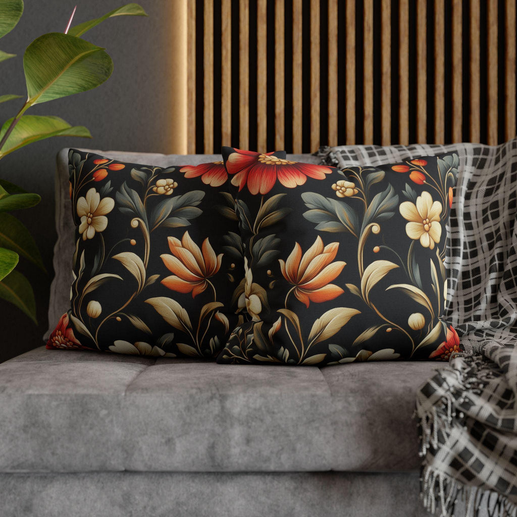 Botanical Autumn Pillow Cover, Vintage Style Floral Design