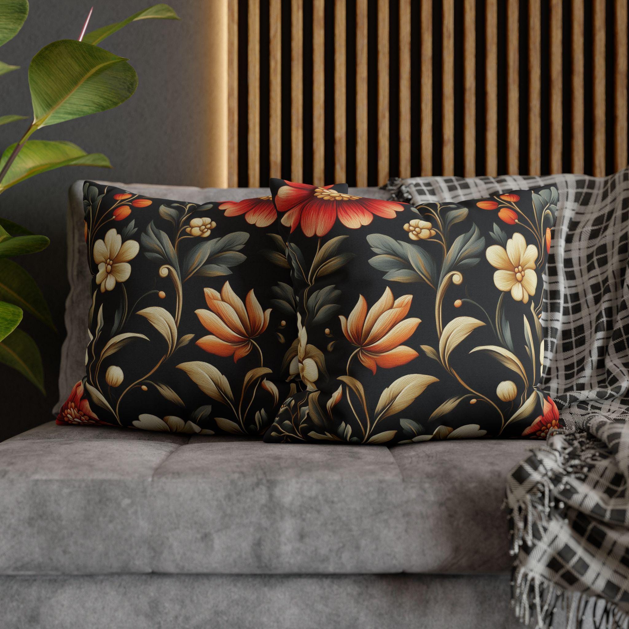 Botanical Autumn Pillow Cover, Vintage Style Floral Design