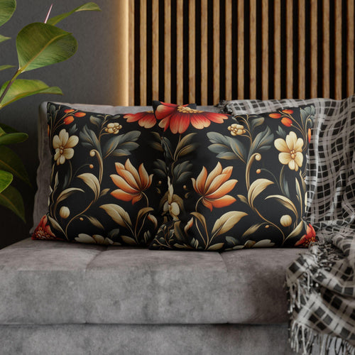 Botanical Autumn Pillow Cover, Vintage Style Floral Design
